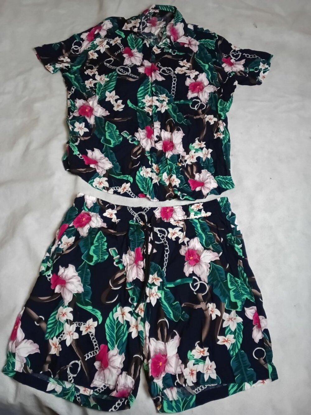 COOFANDY Mens 2 Piece Shirt & Short Set Floral Short Sleeve Button Down XL